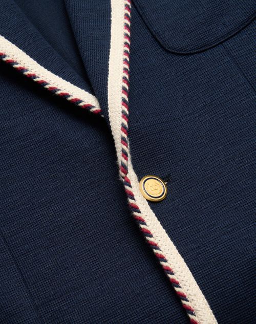 Valentino Blue Jersey Blazer With Torchon Piping In Black