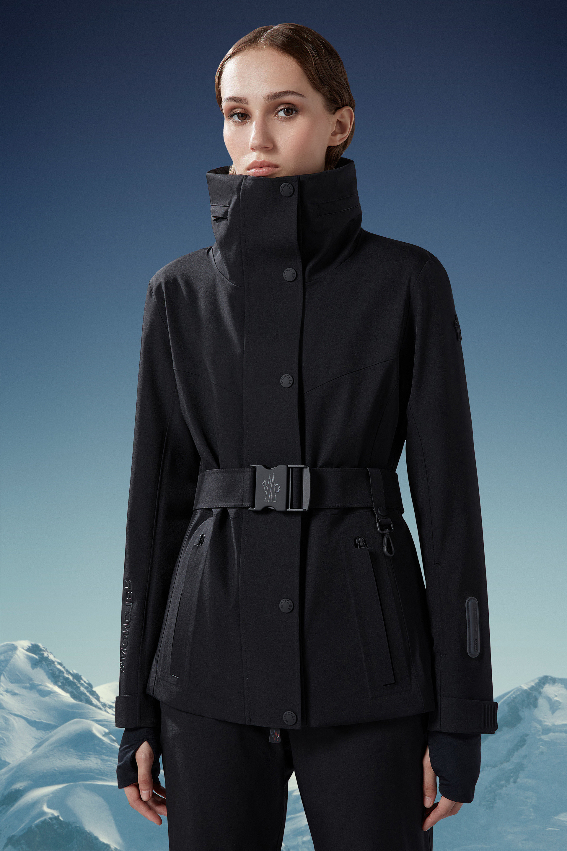 Moncler Hainet Belted Ski Jacket In Black