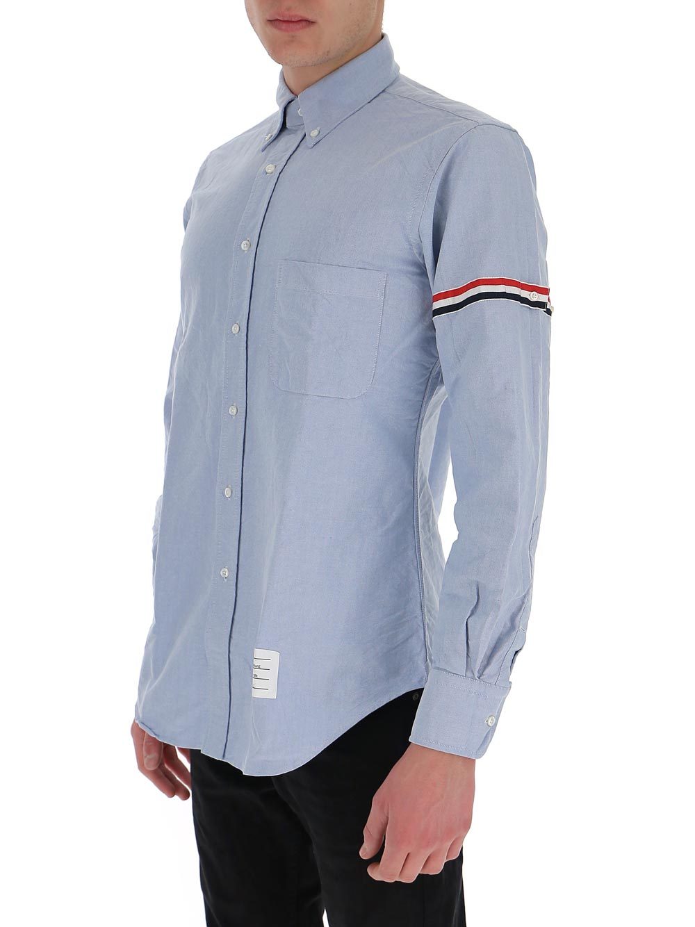 Thom Browne Striped Buttoned Shirt In Blue