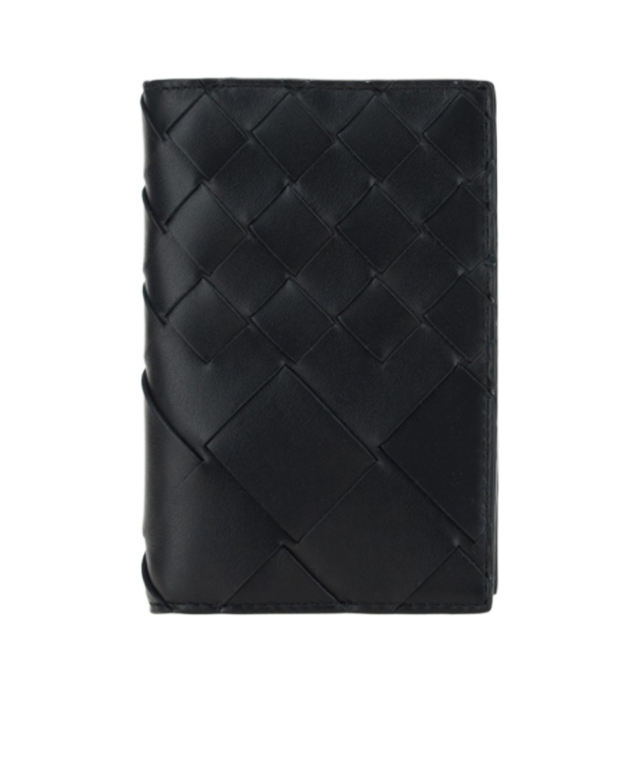 Bottega Veneta Leather Intrecciato Bifold Card Holder In Black