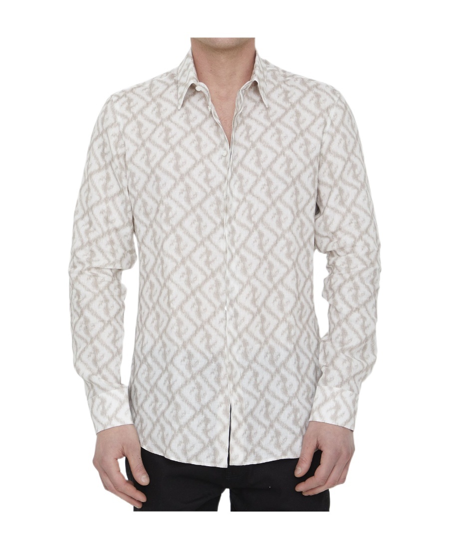 Fendi Ff-pattern Long-sleeve Linen Shirt In White
