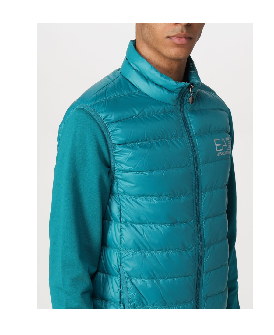 Ea7 High-necked Quilted Down Jacket In Blue