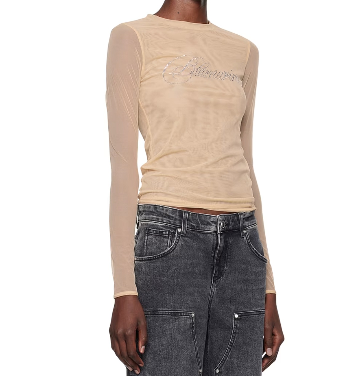 Blumarine Long-sleeved Elastic T-shirt In Nude