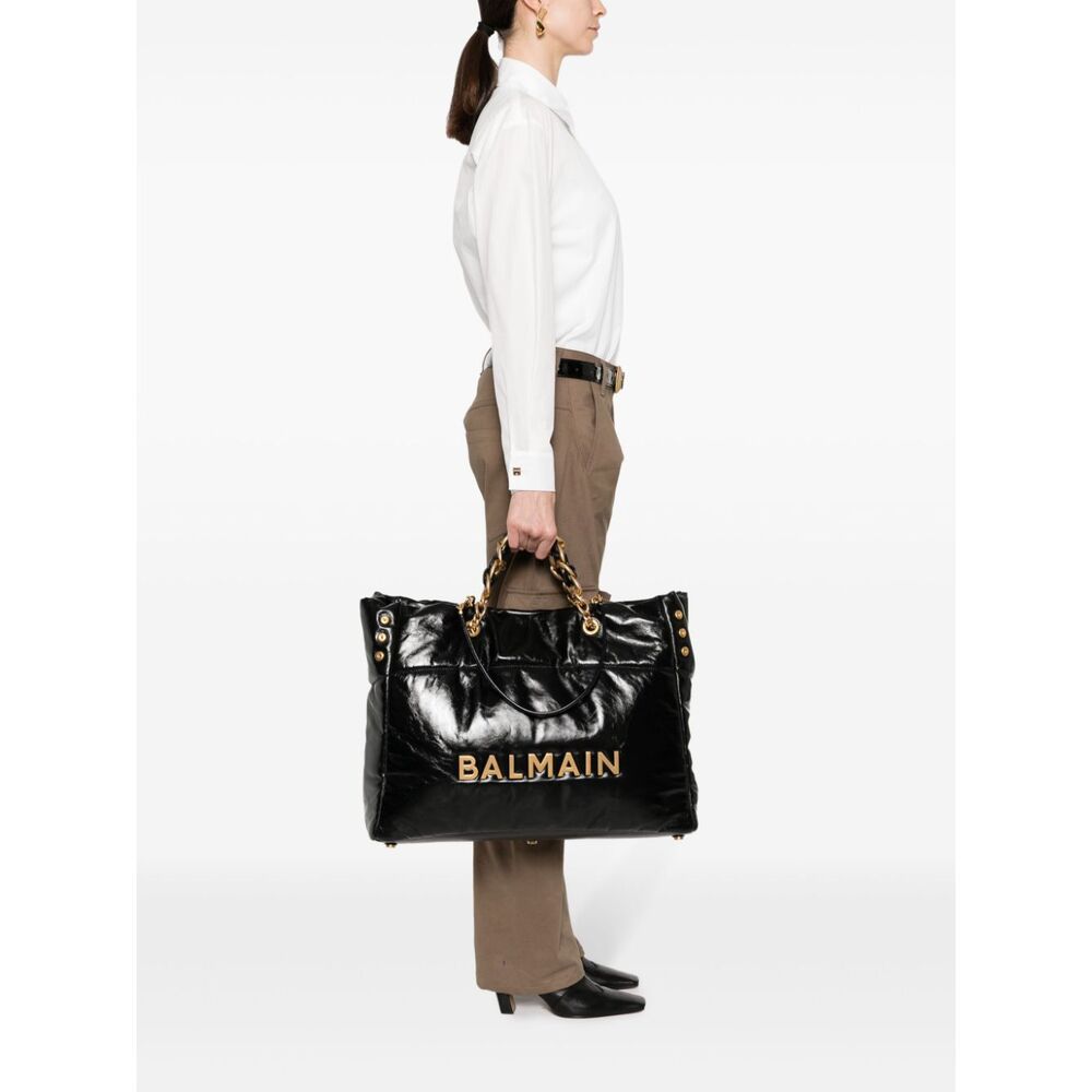 Balmain 1945 Soft Leather Tote Bag In Black