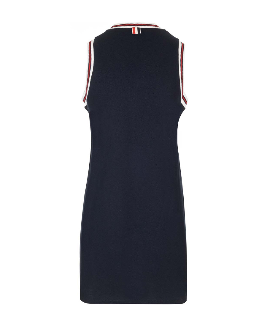 Thom Browne Piquet Dress With V Neckline And Arm Holes In Blue