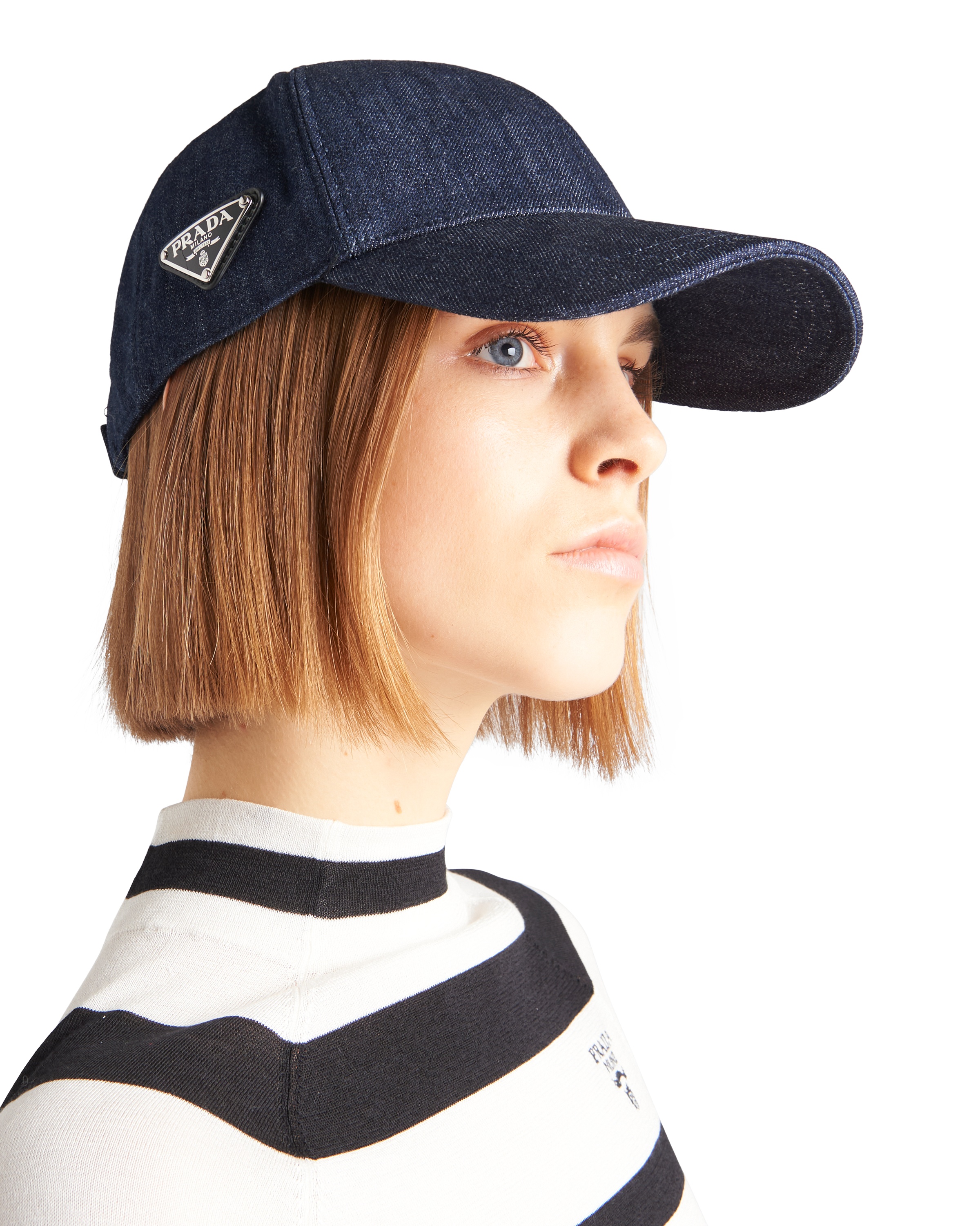 Prada Logo Splicing Baseball Hat In Blue