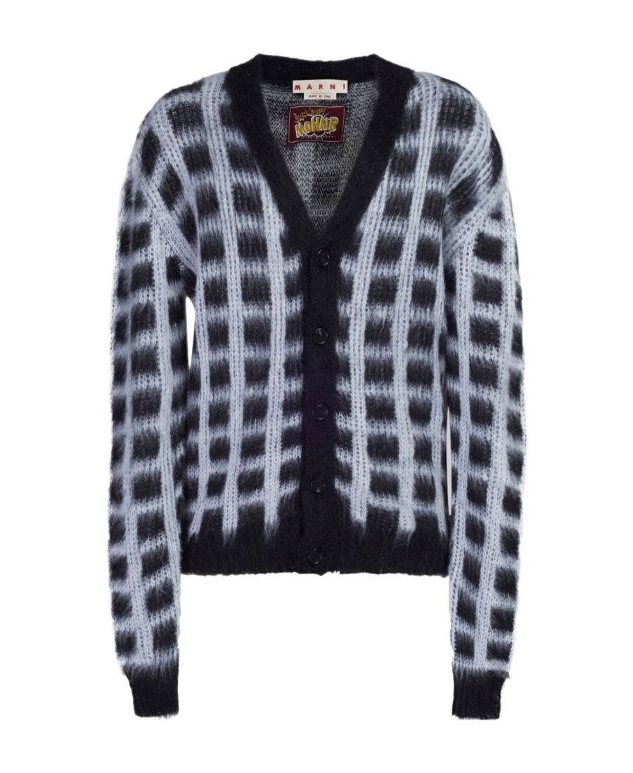 Shop Marni Windowpane-check Cardigan In Black
