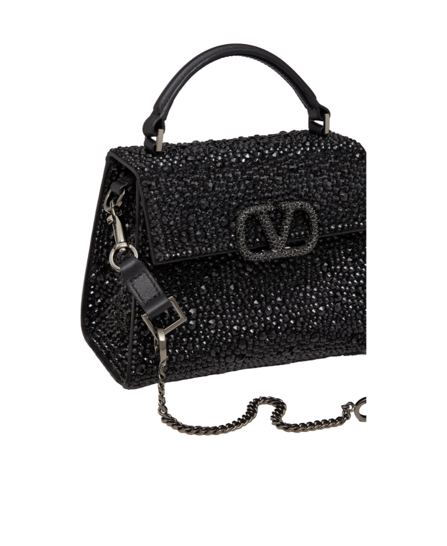 Valentino Vsling Crystal-embellished Leather Tote Bag In Black