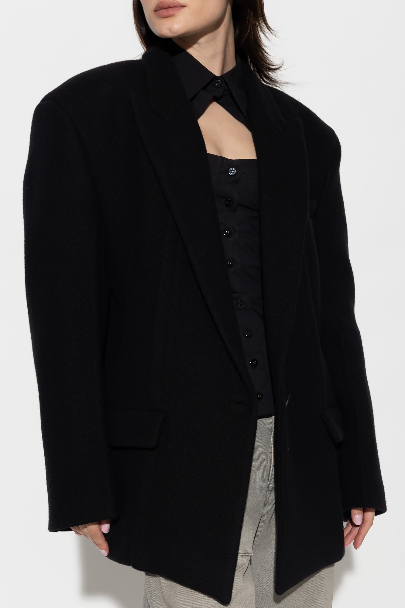 Attico The Glen Oversized Short Coat In Black