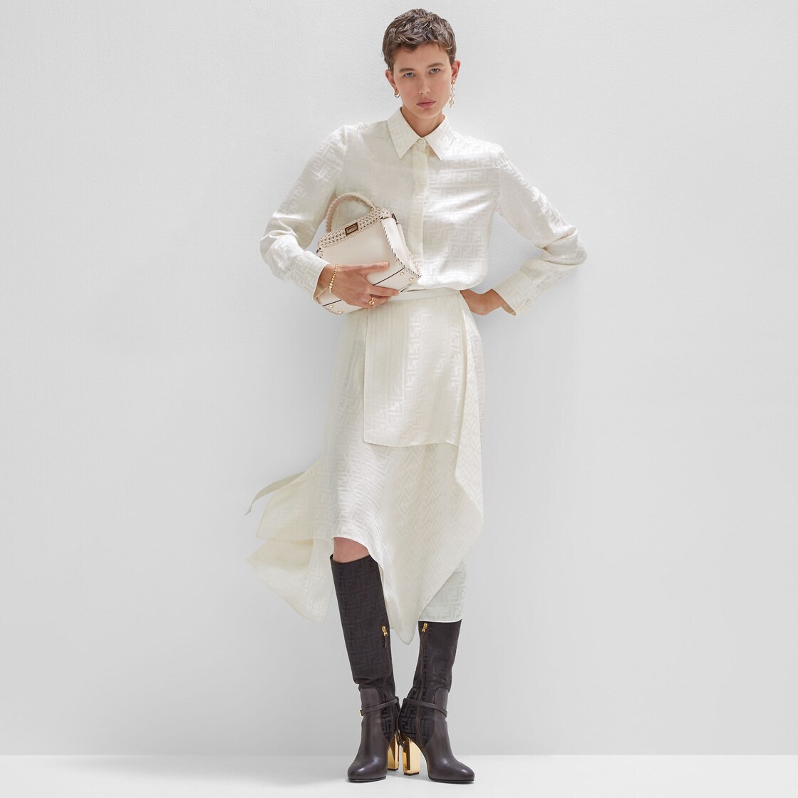 Fendi Ff Silk Oversized Shirt Clothing In White