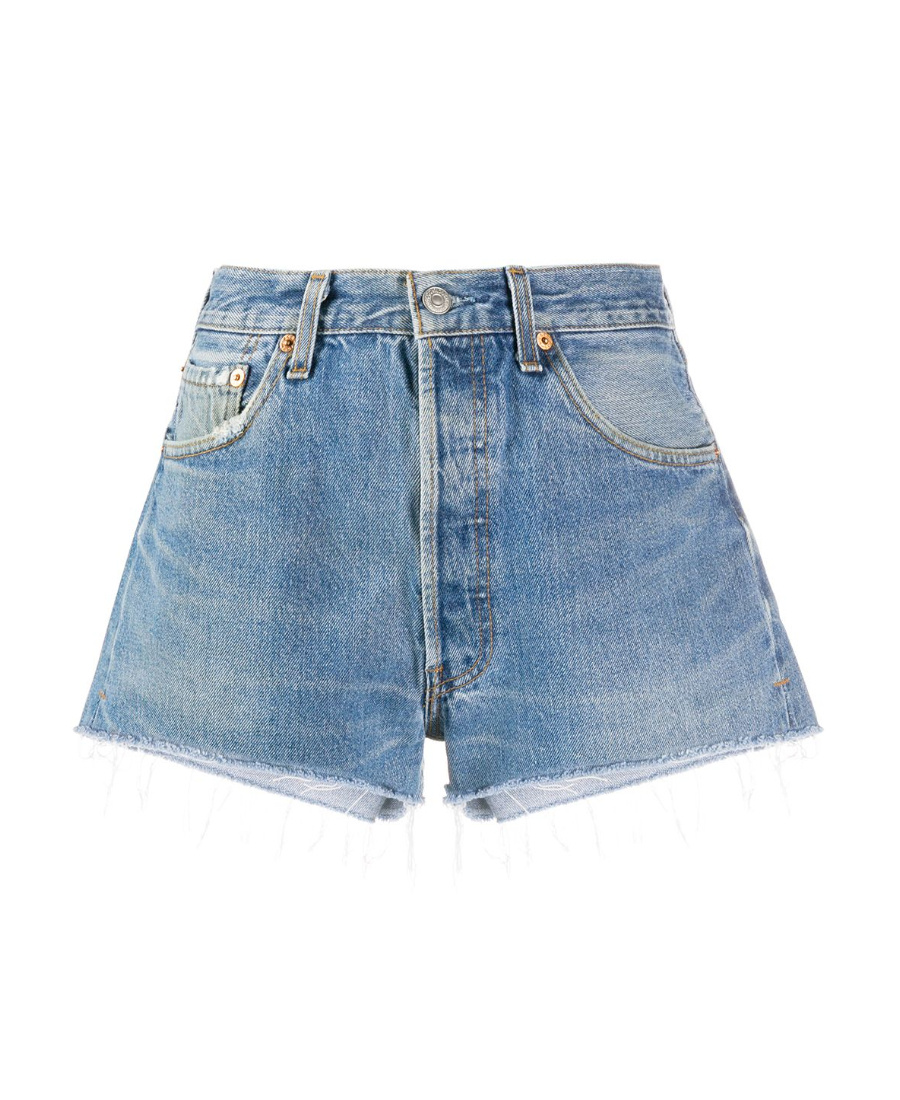 Re/done Lewis Faded Denim Shorts In Blue