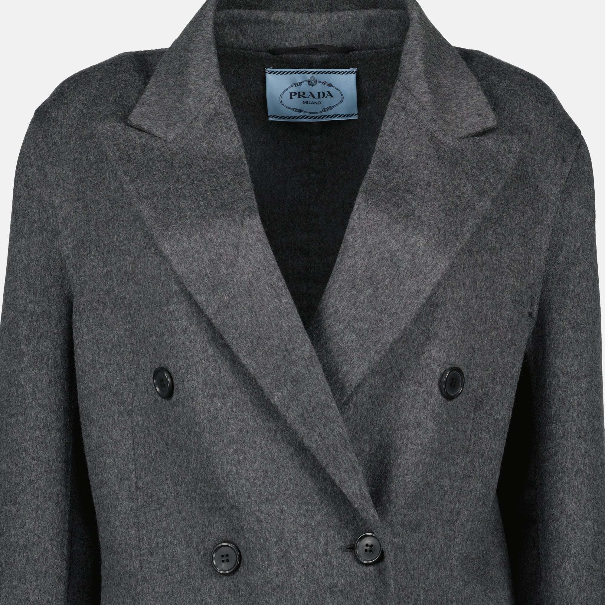 Prada Long-sleeved Coat In Gray