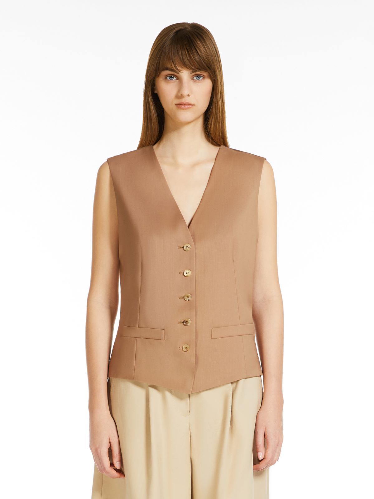 Max Mara Zuai Wool Canvas Waistcoat Camel In Nude