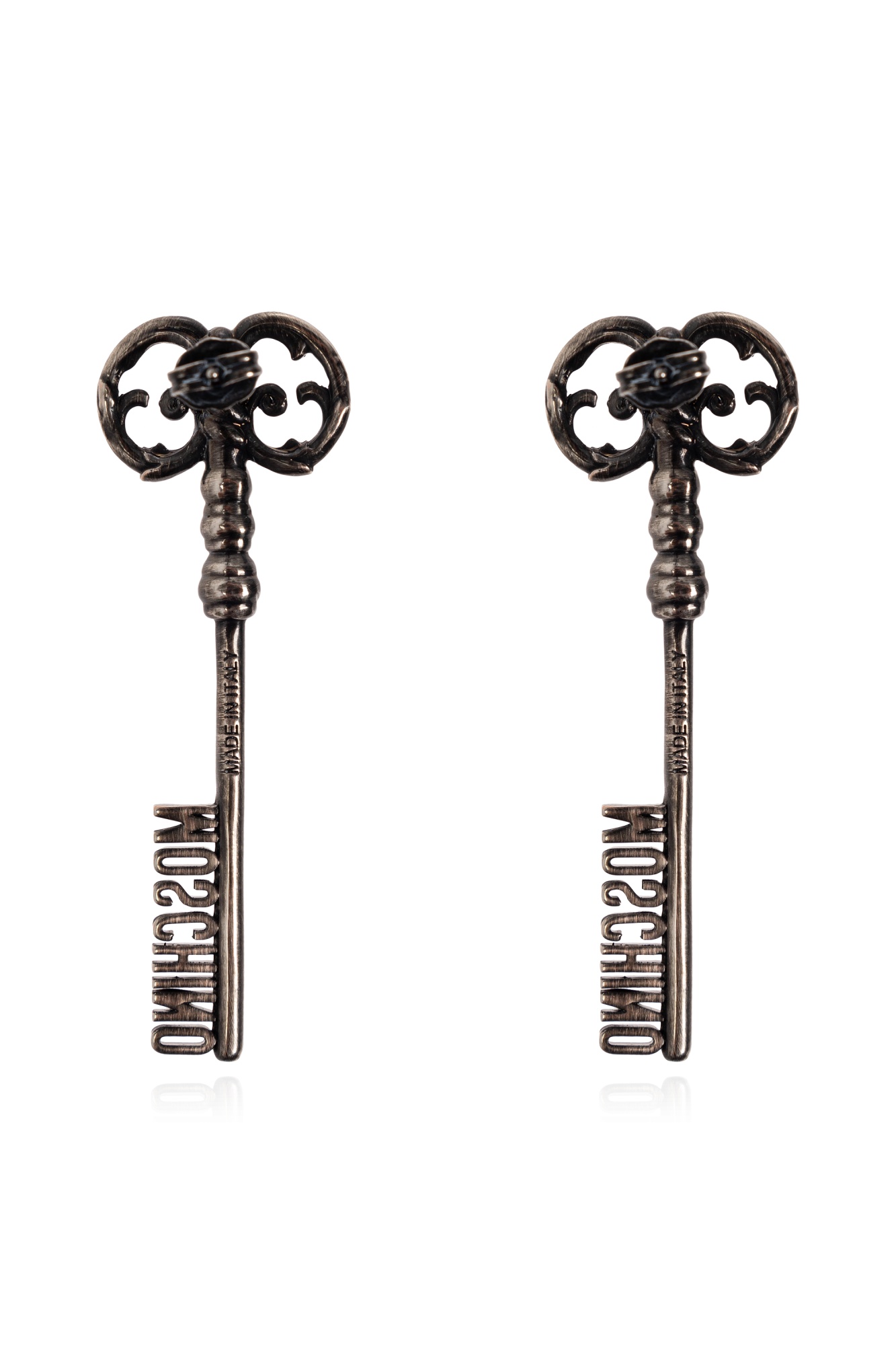 Moschino Logo Earrings In Silver
