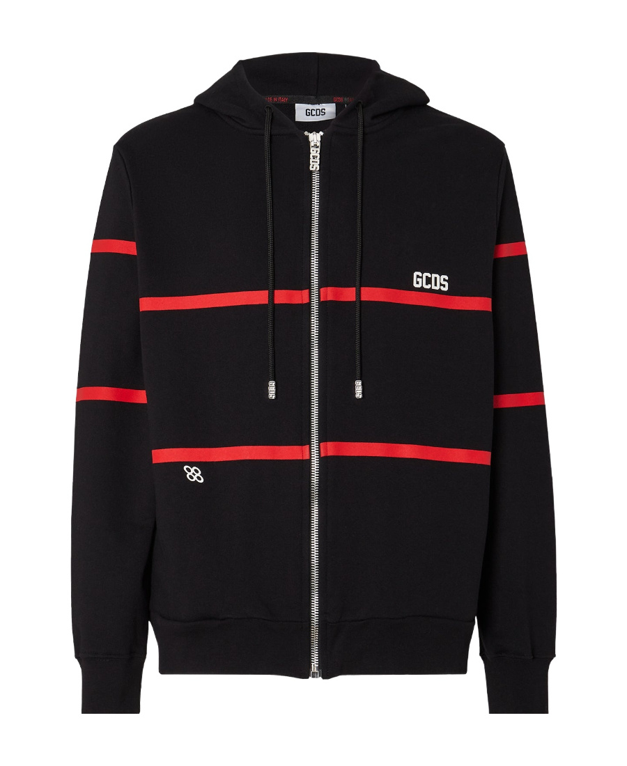 Gcds Stripe-print Zip-up Hoodie In Black