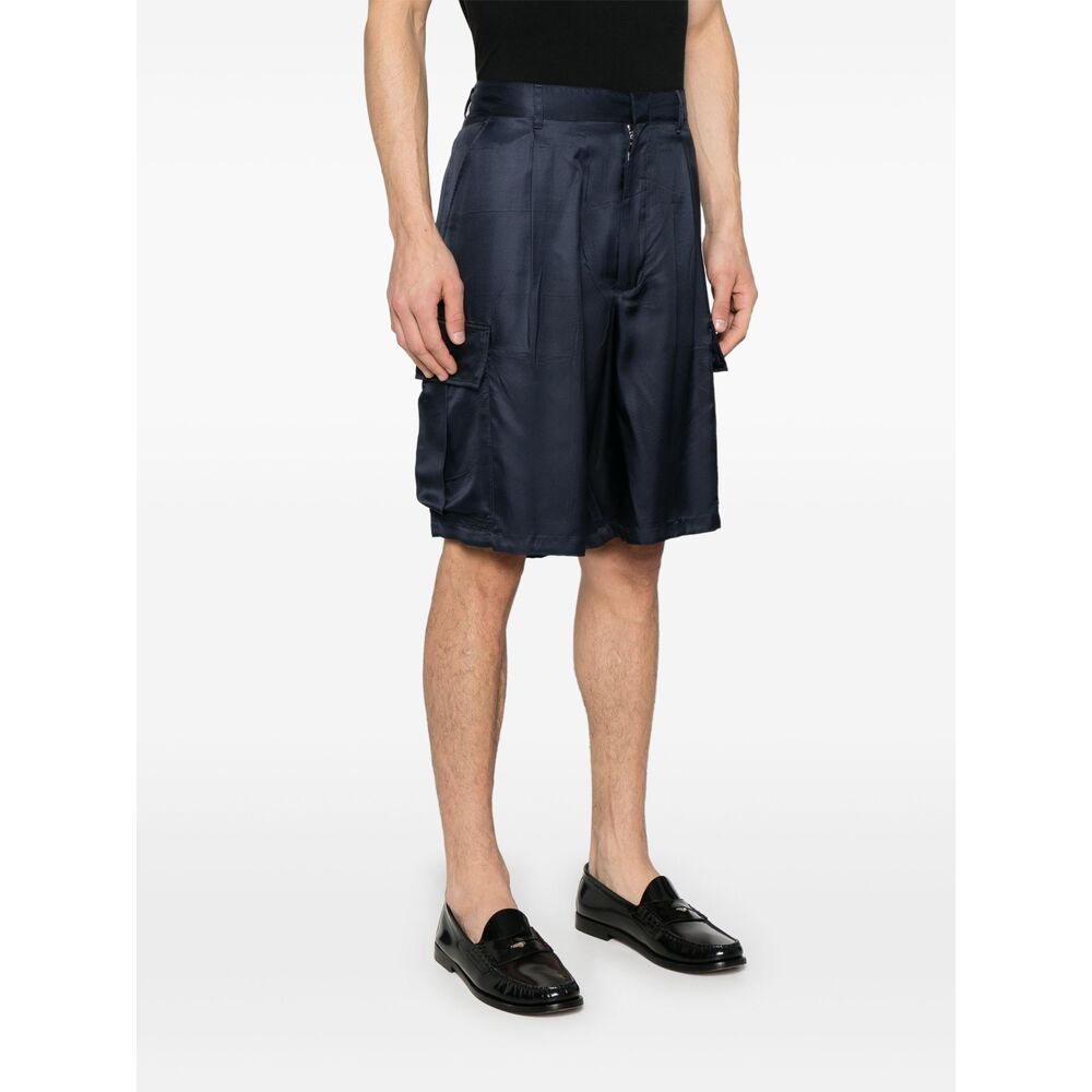 Prada Silk Cargo Shorts In Blue