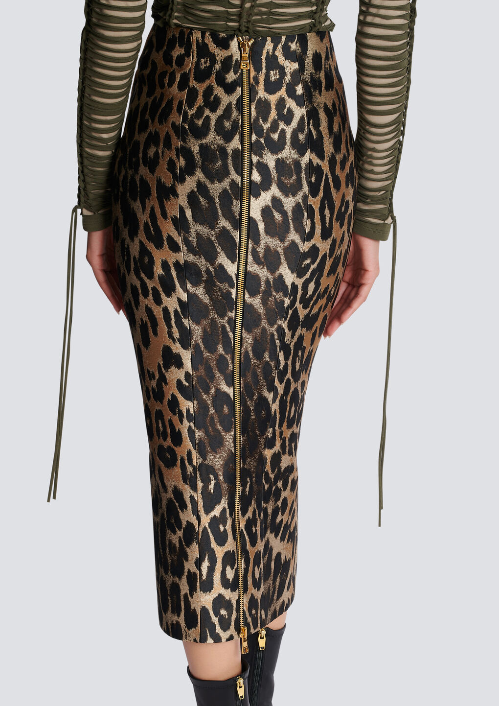 Balmain Animal Patterned Pencil Skirt In Black