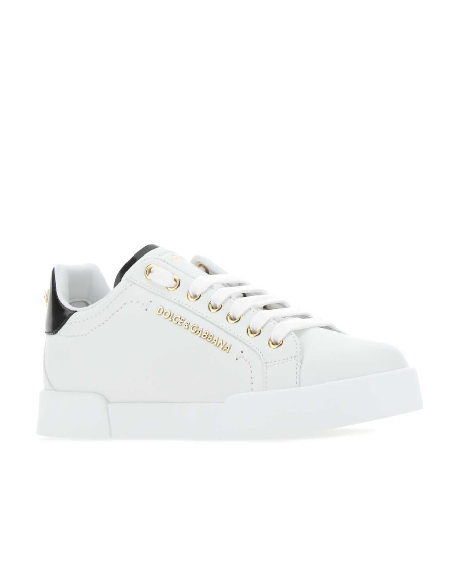 Dolce & Gabbana White Low Top Sneakers With Logo Lettering On The Tongue And Logo Detail On The Heel In Leather Woma In White