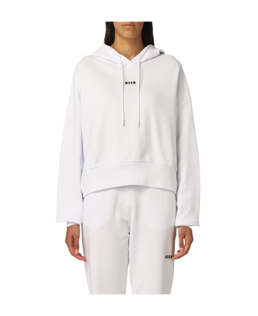 Msgm Logo Hooded Sweatshirt Long Sleeves In White