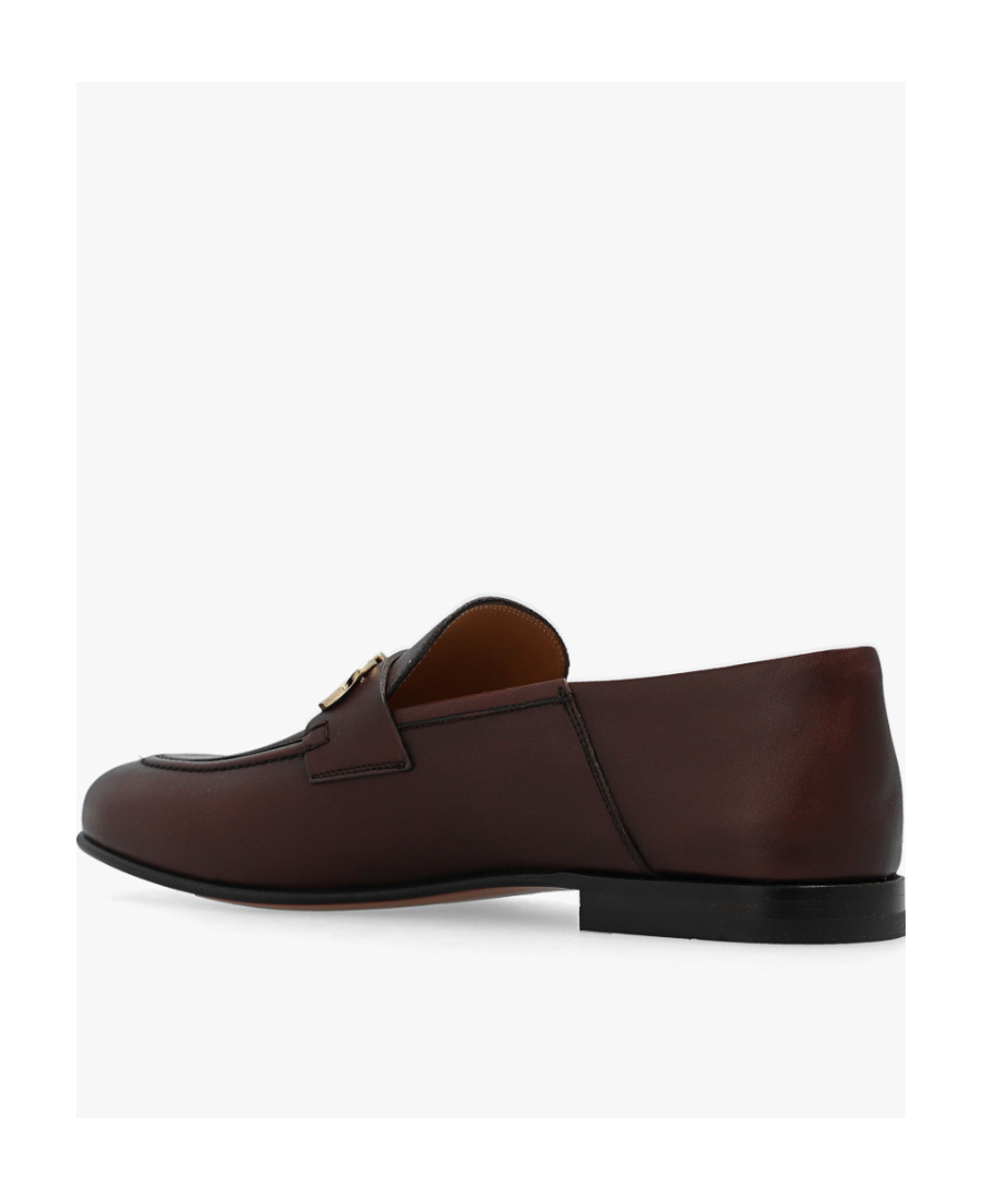 Ferragamo Block Heel Leather Loafers With Metal Detail In Black