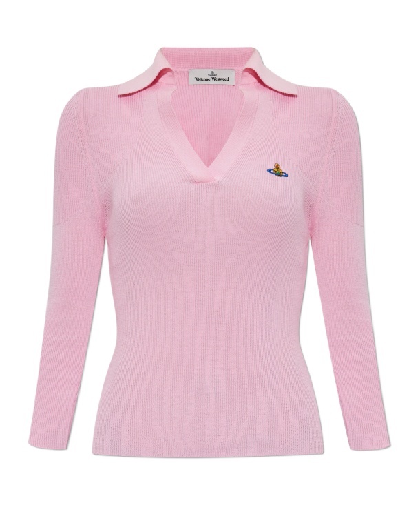 Vivienne Westwood Long Sleeve Collared Polo Top Ribbed Texture In Pink