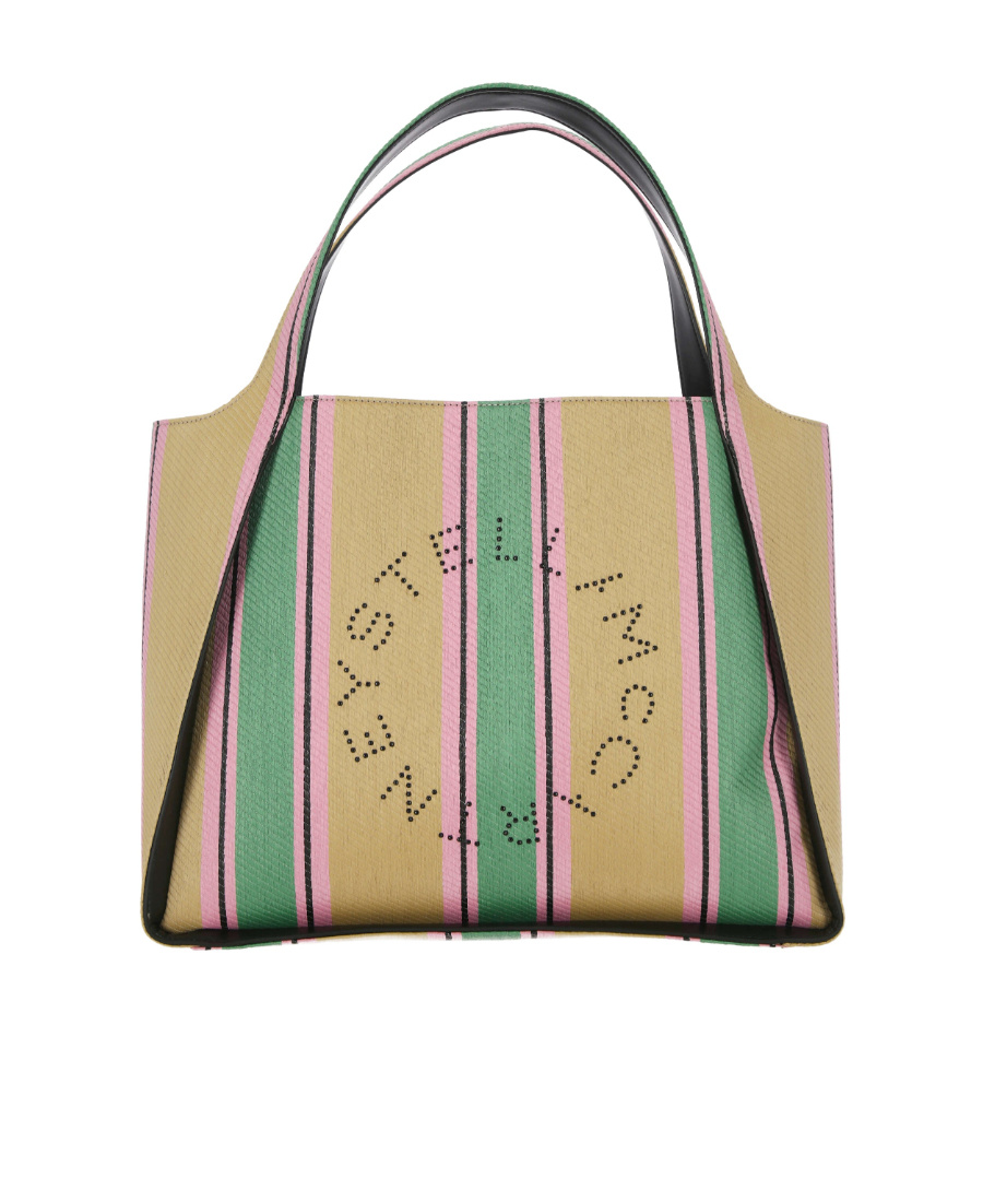 Stella Mccartney Stripe-print Raffia Tote Bag In Nude