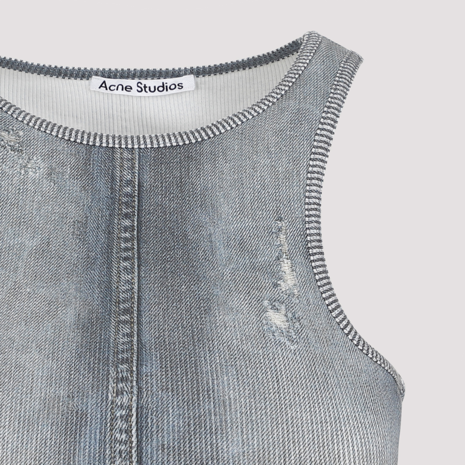ACNE STUDIOS DISTRESSED DENIM-EFFECT COTTON TOP