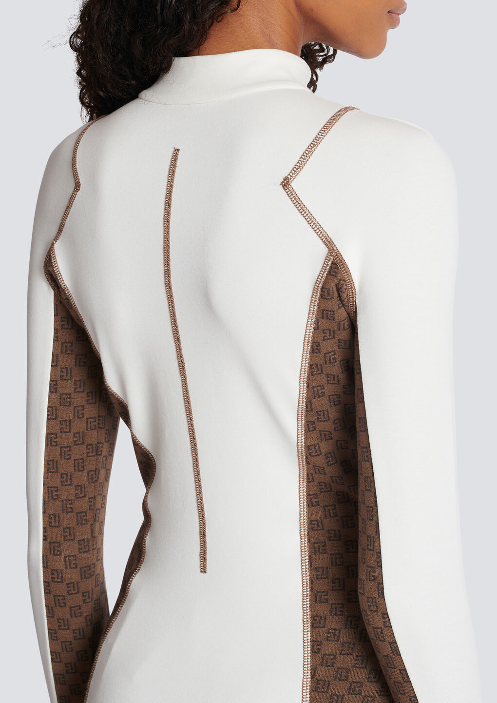 Shop Balmain Mini Monogram Technical Top In Brown