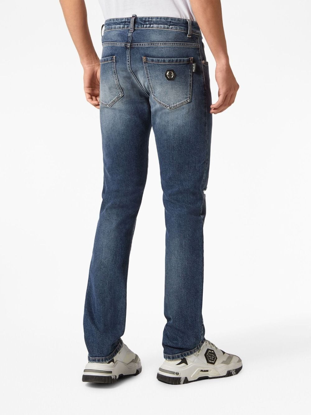 Philipp Plein Logo Patch Straight-cut Jeans In Blue