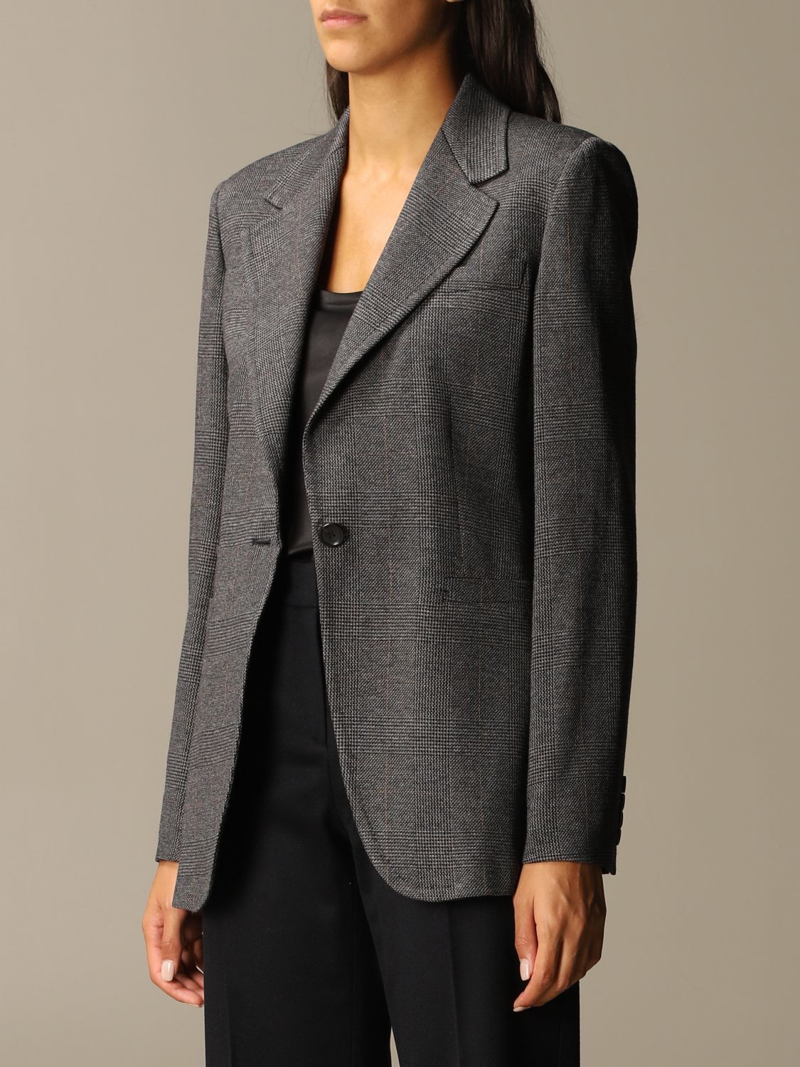 Max Mara Sfinge Checked Detail Blazer In Black