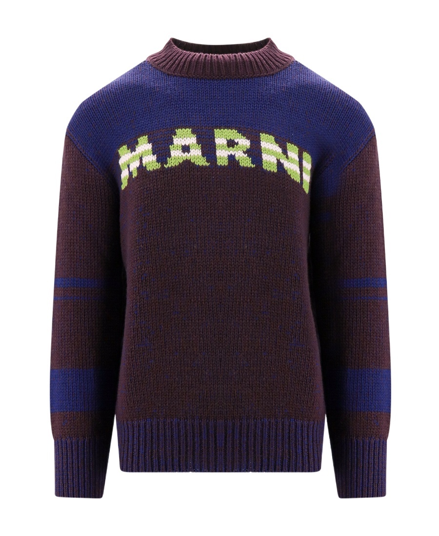 Shop Marni Brown Mouliné Jumper With Striped Logo In Black
