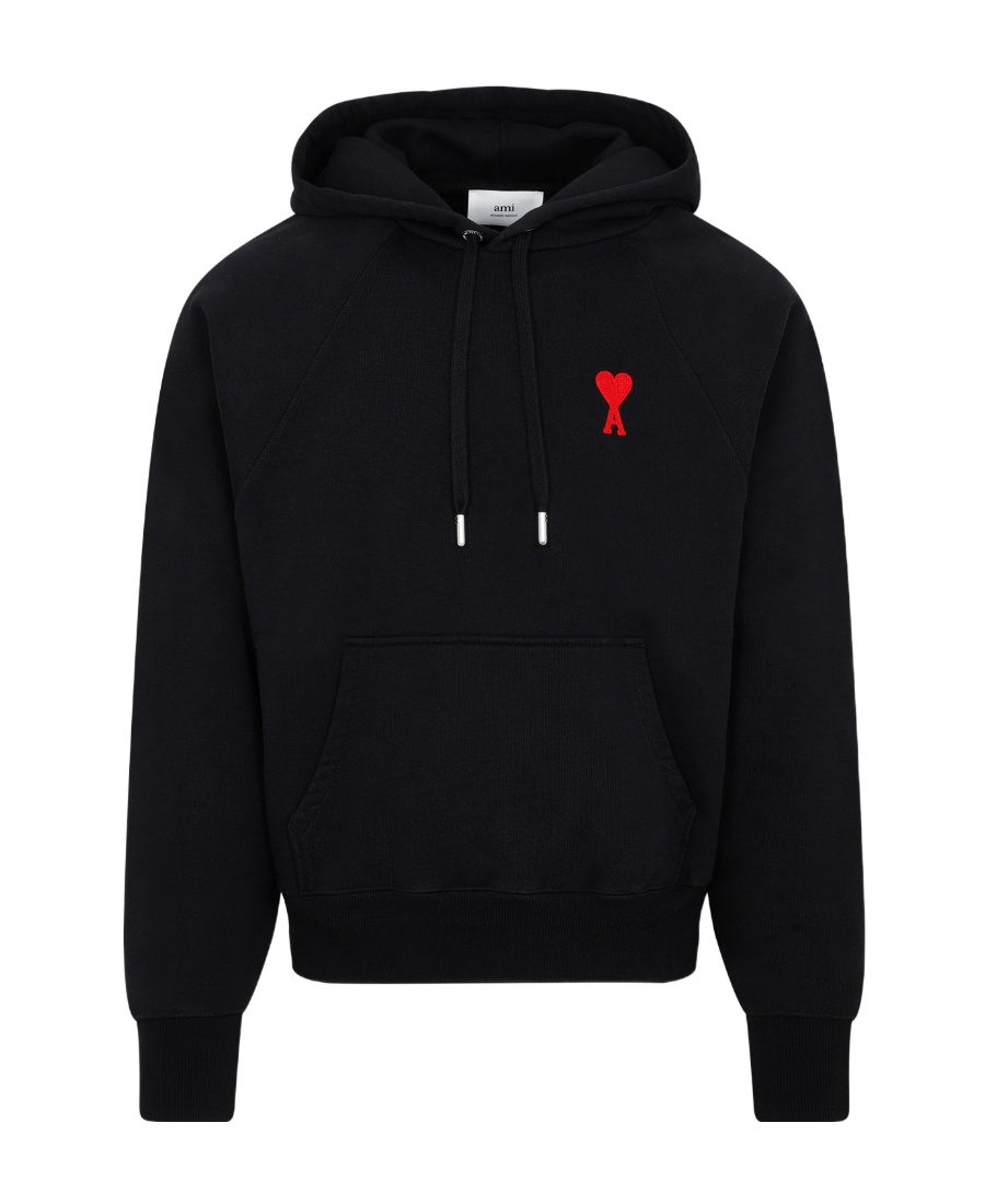 Ami Alexandre Mattiussi Ami Black Cotton Hoodie With Embroidered Logo And Functional Pockets In Black