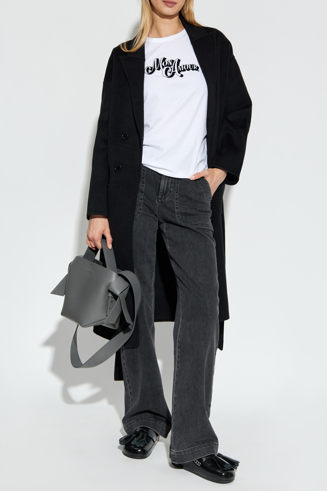 Shop Anine Bing Belted Double-breasted Coat In Black