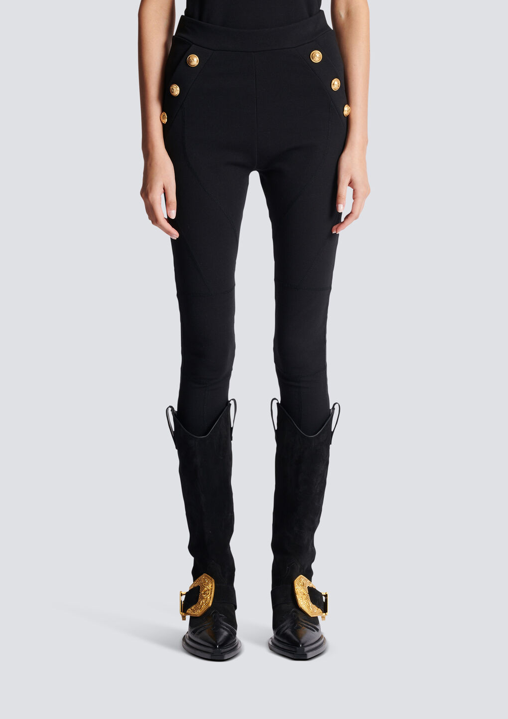 Balmain Jersey Leggings With 6 Buttons In Black