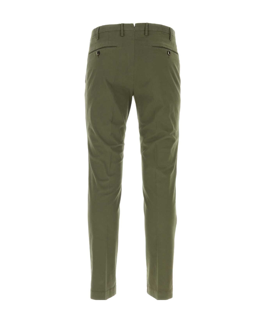 Pt Torino Olive Green Stretch Cotton Pant In Green