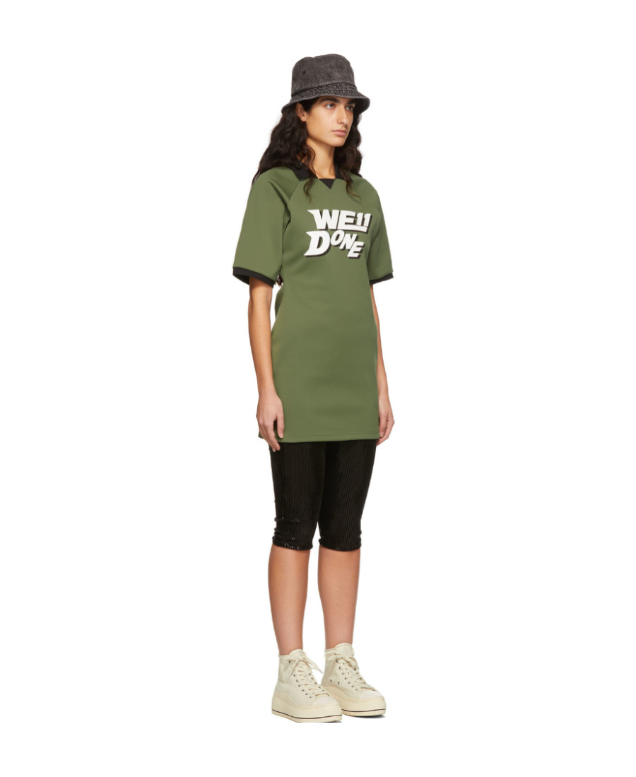 We11 Done Green Polyester Raglan Mini Dress In Green