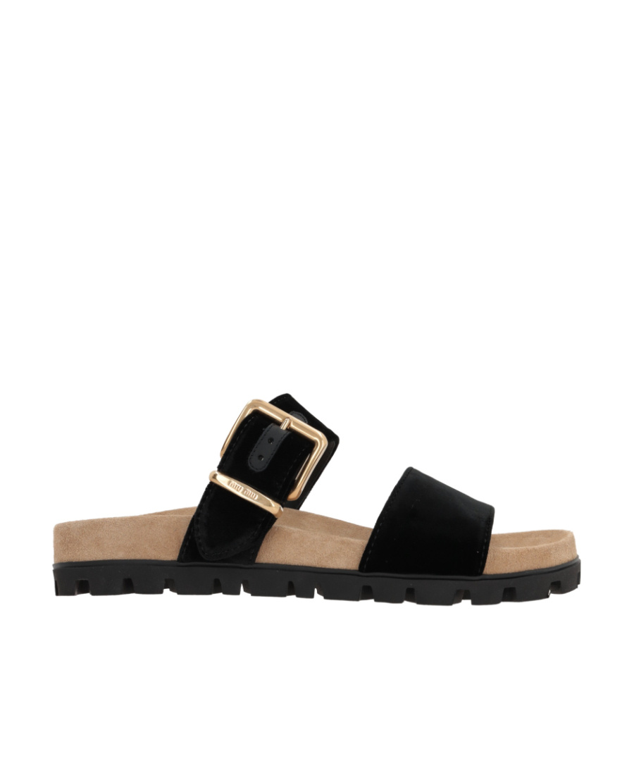 Miu Miu Suede Buckle Sandals In Black