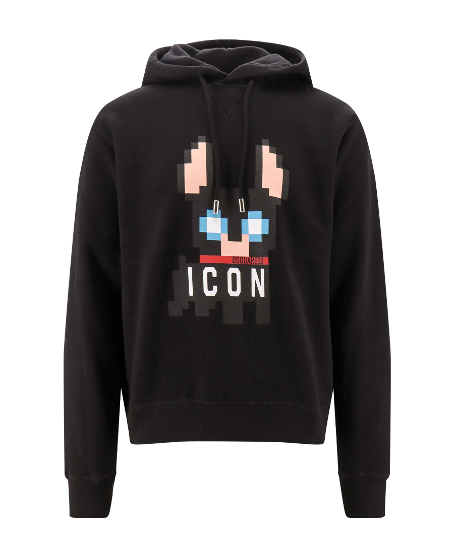 Shop Dsquared2 Icon-print Cotton Hoodie In Black