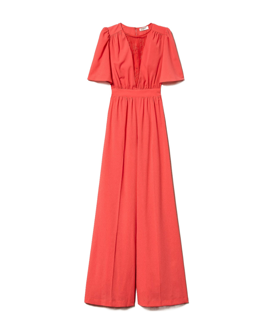 Shop Twinset Lace Jumpsuit In Orange