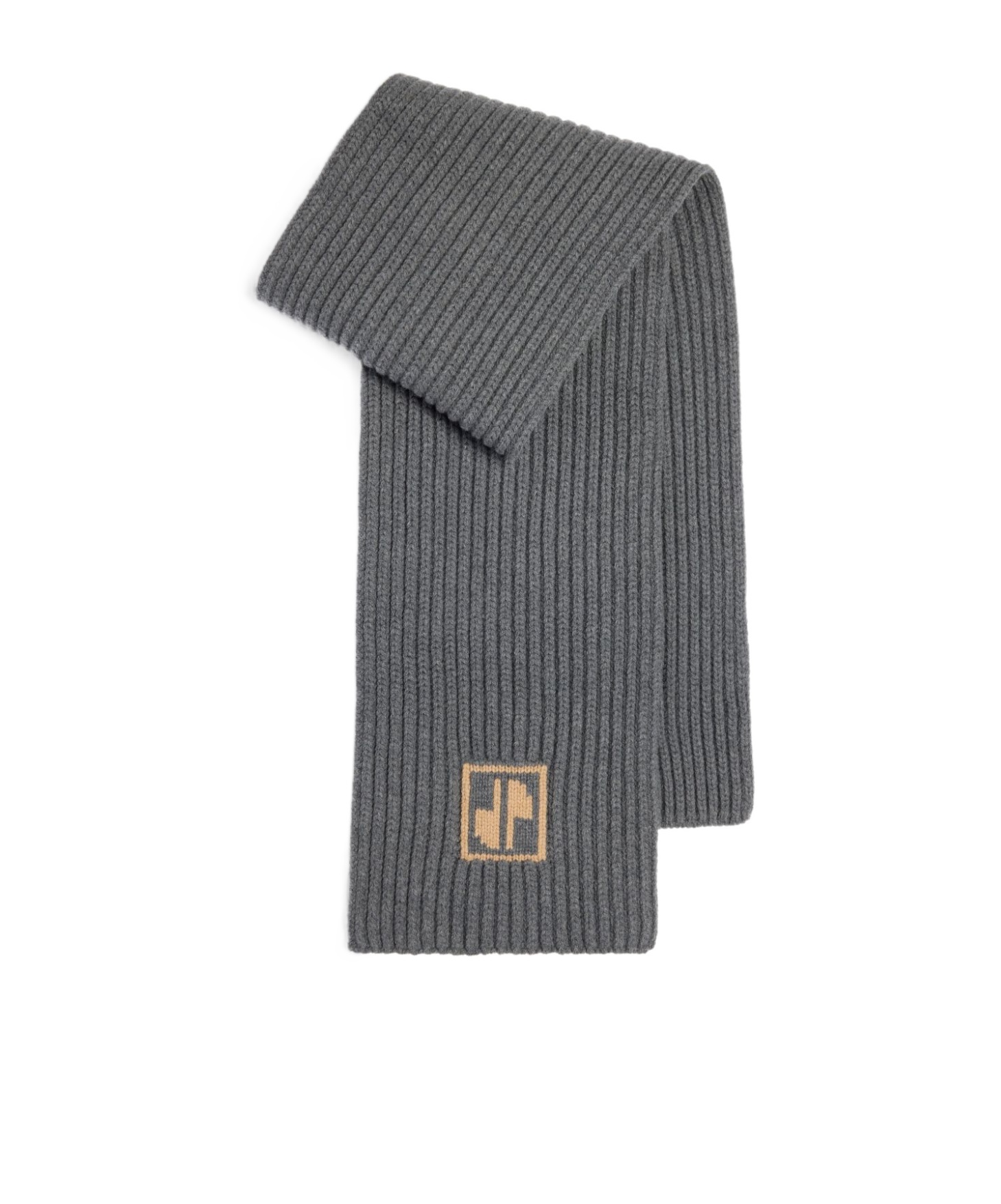 Patou Logo-intarsia Wool Ribbed Scarf In Gray