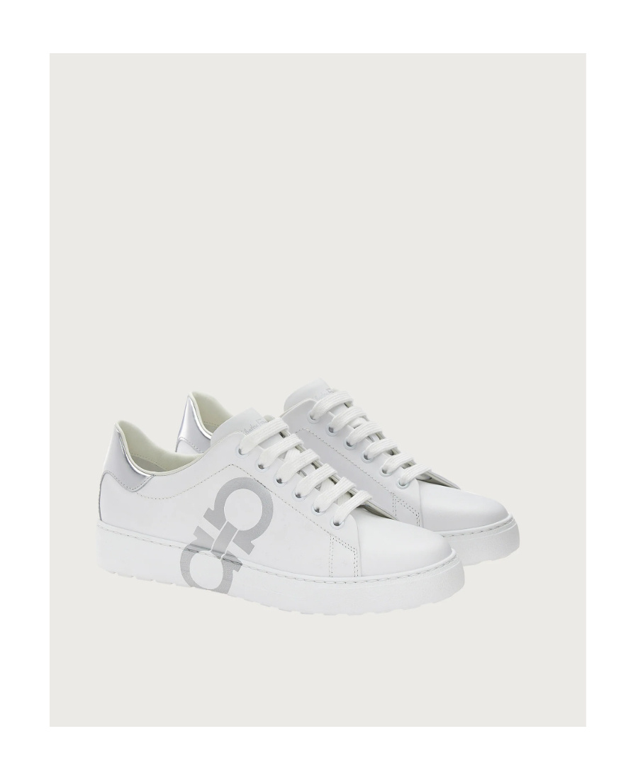 Ferragamo Gancini-print Lace-up Sneakers In White