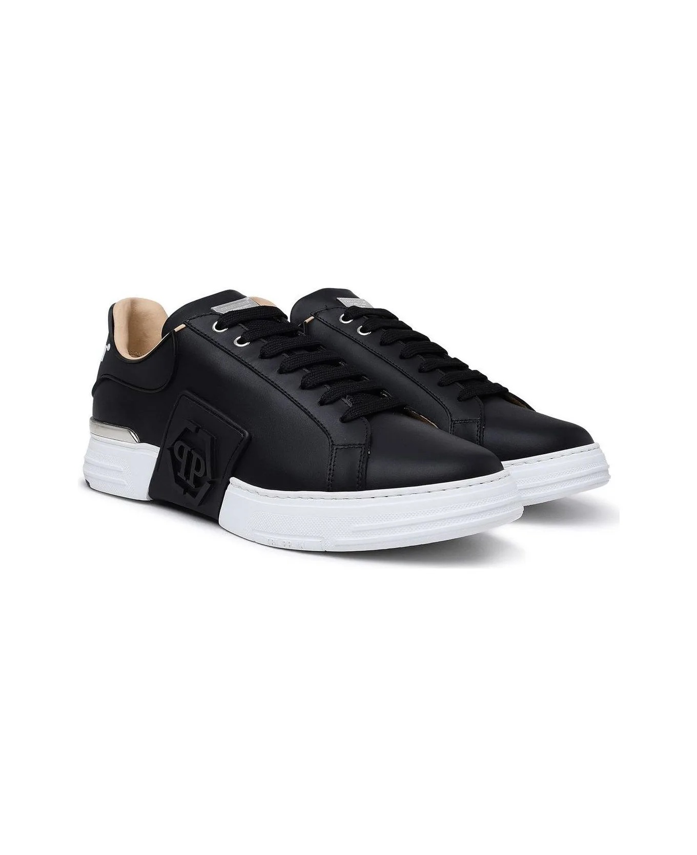 Philipp Plein Leather Sneakers With Distinctive Logo Detail In Black