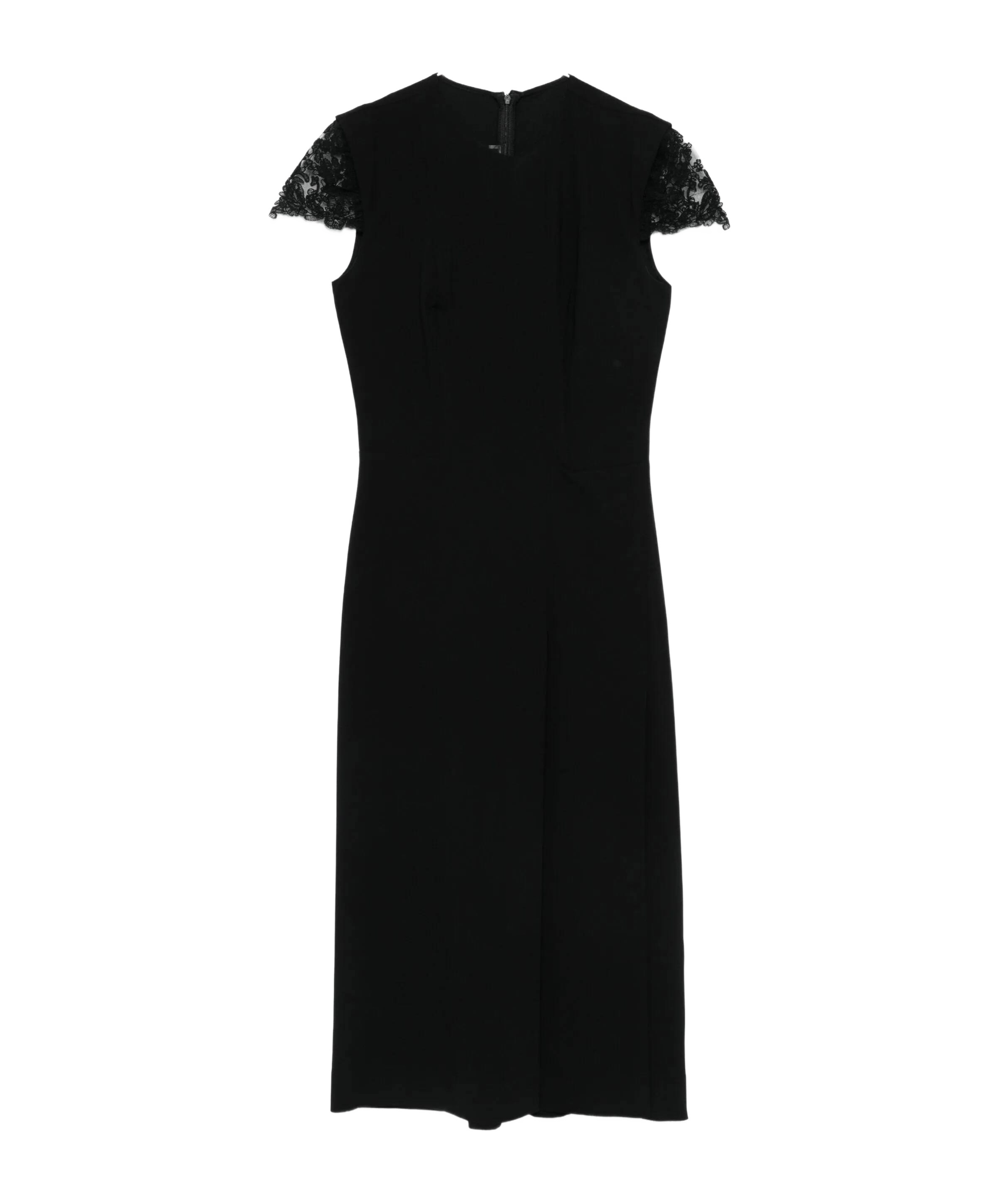 Ermanno Scervino Fitted Midi Dress With Lace Cap Sleeves In Black