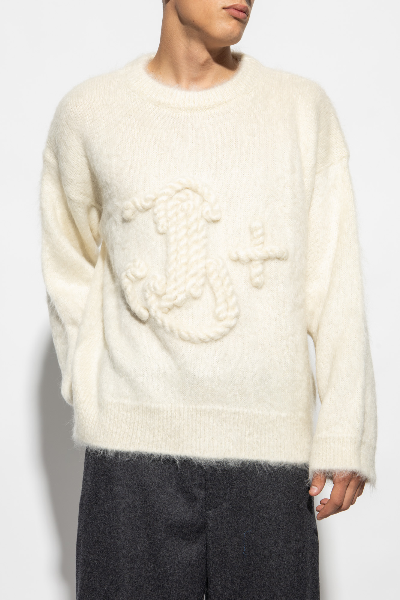 Jil Sander Man Sweater Cream Size 38 Mohair Wool, Polyamide In Nude
