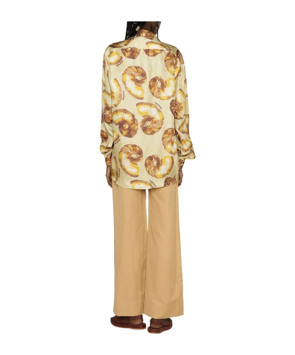 Nanushka Seashell-print Silk Shirt In Nude