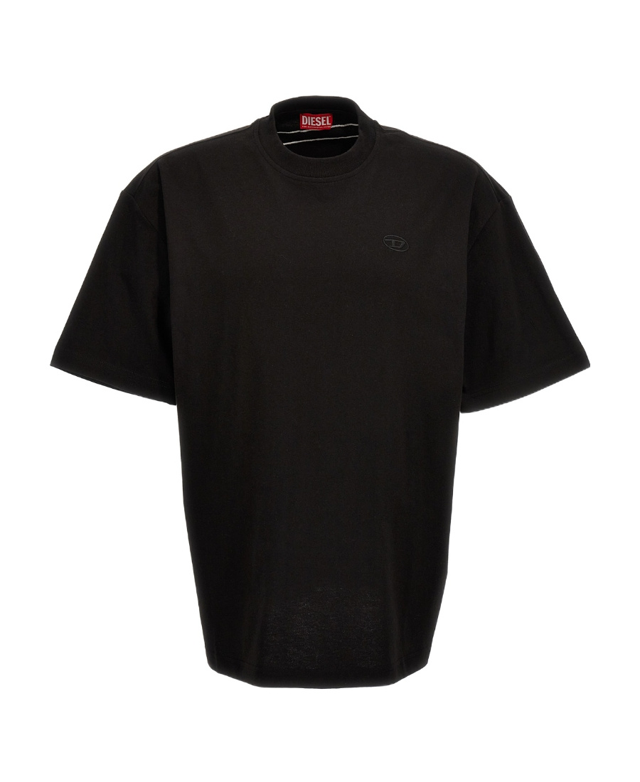 Diesel T-boggy-megoval-d T-shirt With Tonal And Contrasting Logo Embroidery In Black