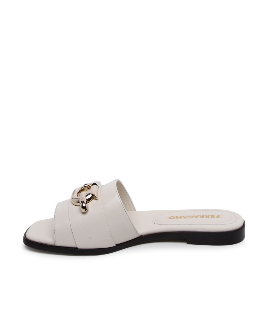 Ferragamo Logo Slippers In White