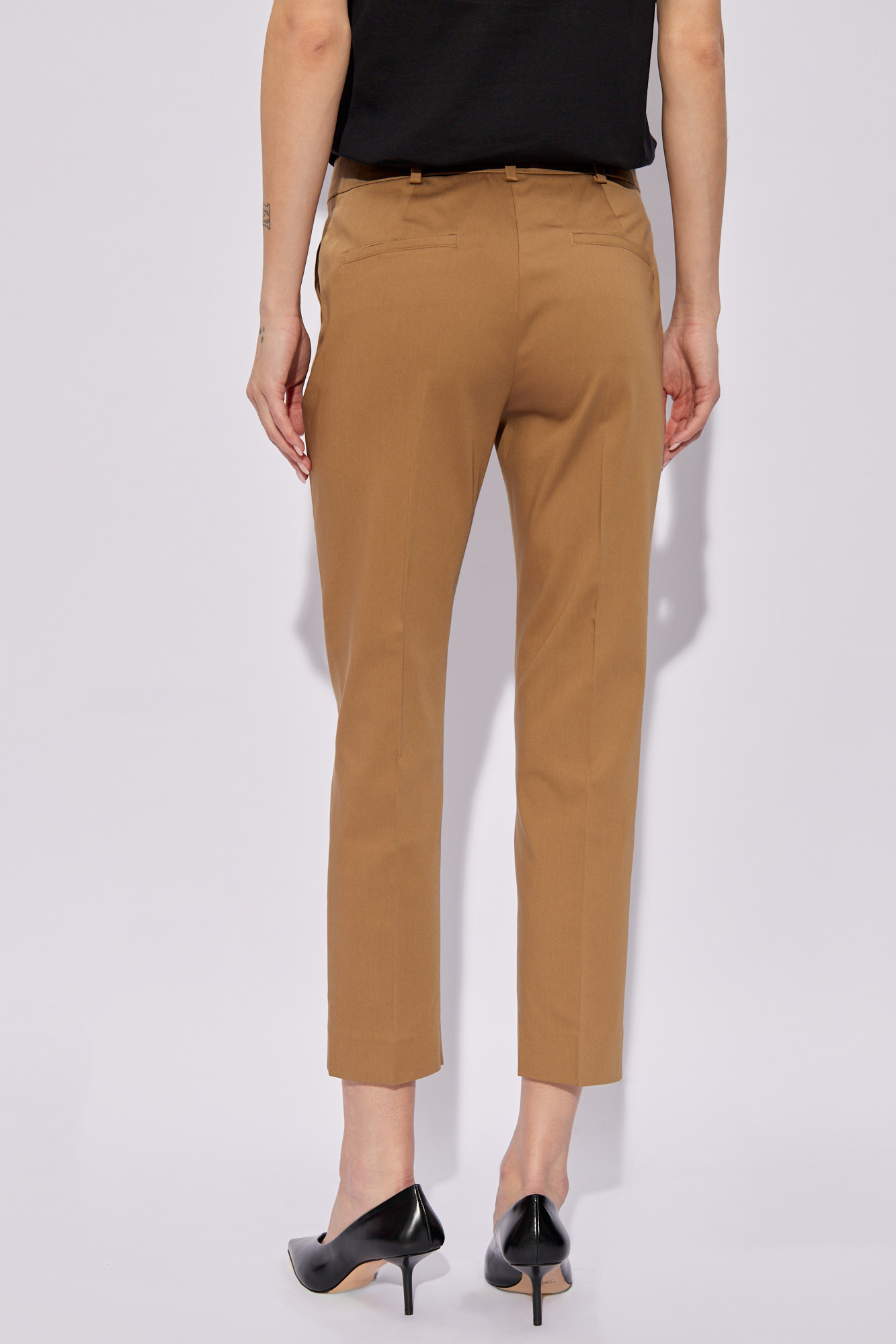 Max Mara Straight-leg Tailored Cotton Pants With Structured Waistband In Brown