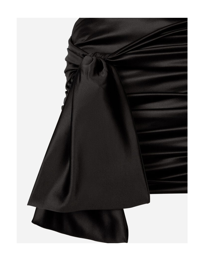 Dolce & Gabbana Short Draped Satin Skirt With Side Bow In Black