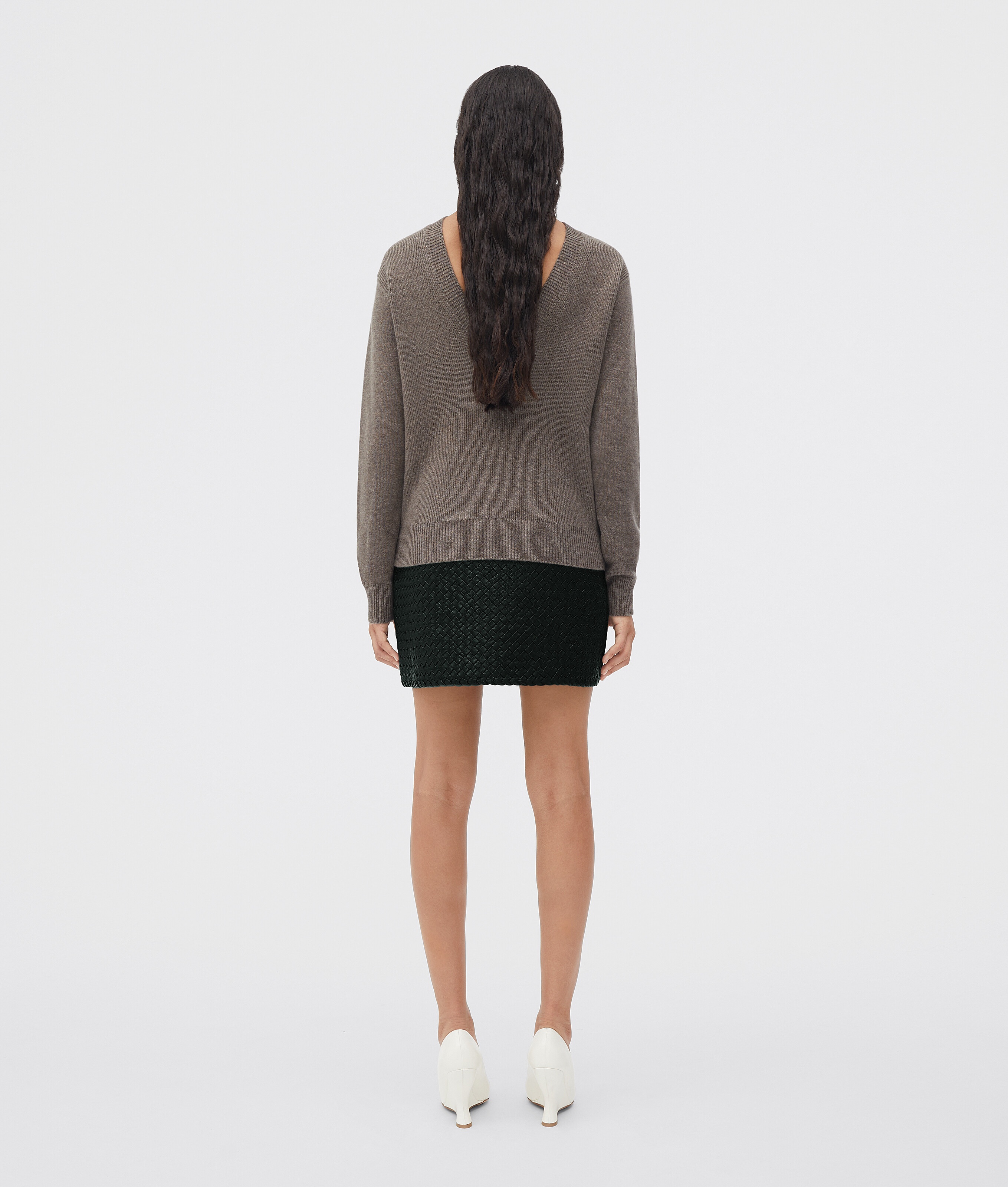 Shop Bottega Veneta V-neck Long-sleeved Jumper In Gray